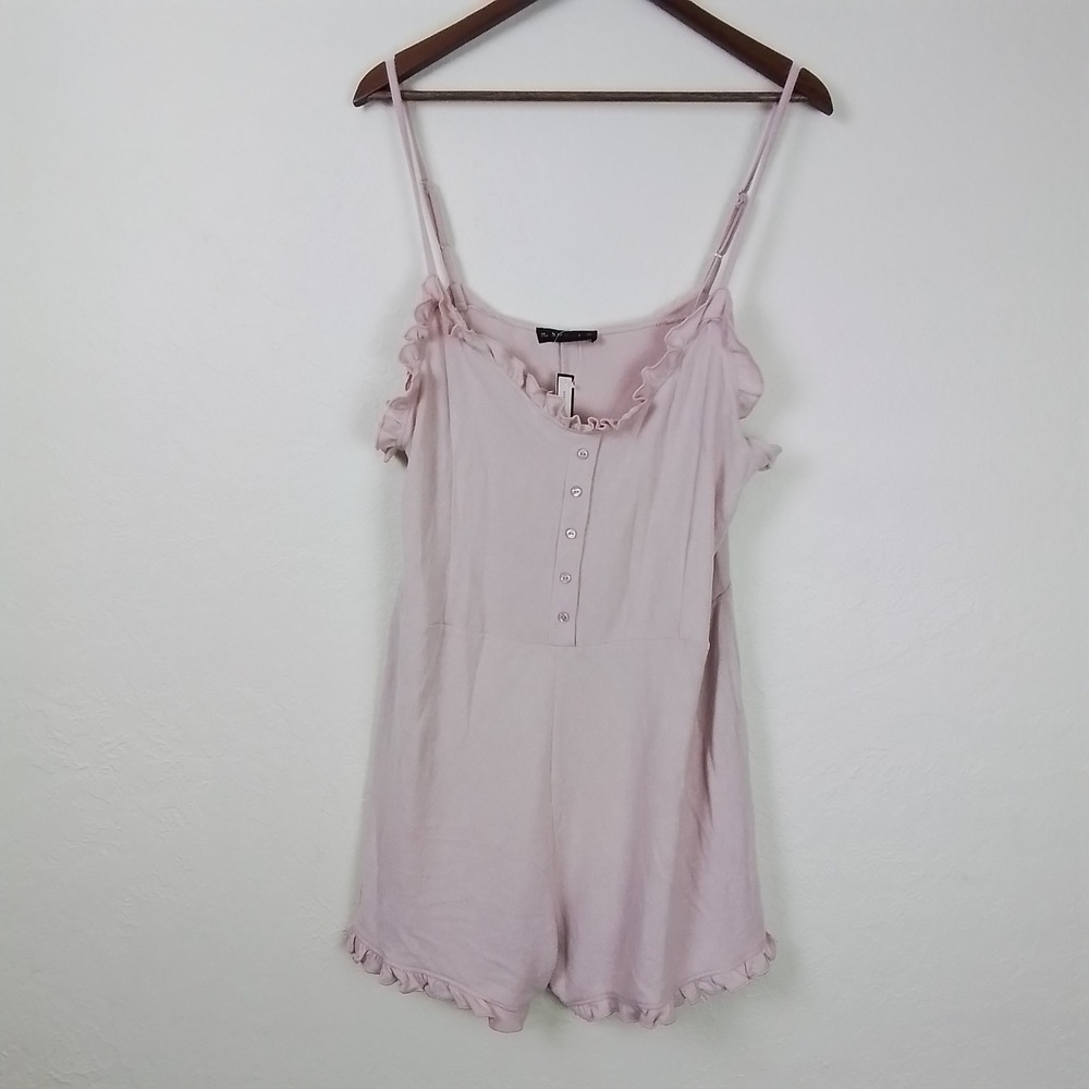 Soncy Womens Teddy Romper 2X (18/20) Blush Pink Soft Stretch Ruffle‎ Loungewear